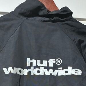 Windbreaker with Logo HUF Men's UNTITLED ESSENTIALS COACHES Jacket - Black -L